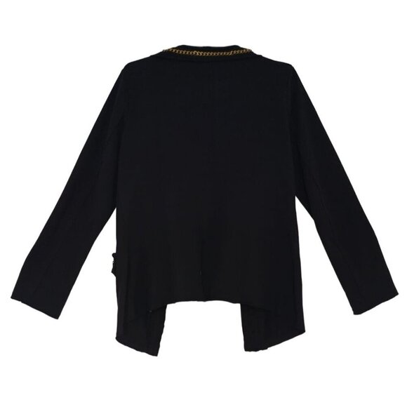 Women's Vintage Black Open Front Cardigan with Gold Chain Trim Long Sleeve. - Picture 5 of 7